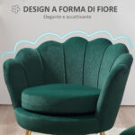 Poltrona Vintage di Design in Velluto Verde Poltroncina da Camera - immagine 4
