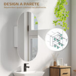 Specchio Bagno Ovale Moderno con Armadietto e Due Ripiani, 45x90 cm, Bianco - immagine 6