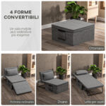 Pouf Letto Pieghevole Multiuso 4 in 1 con Schienale Reclinabile a 5 Livelli, Grigio - immagine 4