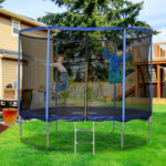 Trampolino Elastico da Esterno, Tappeto Elastico per Adulti da Giardino con Rete di Sicurezza e Bordo Imbottito, Giochi da Giardino e Casa, Ø305x248cm, Blu e Nero - immagine 2