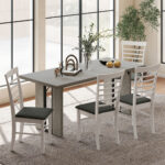 Tavolo da Pranzo in Stile Industriale per 8 Persone max, in Legno e Acciaio, 180x80x75 cm, Grigio - immagine 2