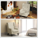 Poltrona da Salotto Imbottita in Velluto con Schienale Trapuntato, 74x86x102cm, Bianco - immagine 8