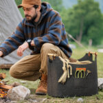 Borsa in Feltro Portalegna da Interno con Manici in Legno, Capacità 15 kg, 45x32x40 cm, Grigio - immagine 2