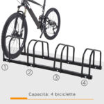 Rastrelliera Portabiciclette Parcheggio per 4 Biciclette in Acciaio, 110x33x27 cm, Nero - immagine 4