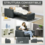 Poltrona Letto in Tessuto Effetto Velluto Grigio con 2 Cuscini e Spazio Contenitore, 1x98x88 cm - immagine 4