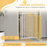 Cancellino per Cani Regolabile Alto con Porta Piccola e Chiusura Automatica, 74-80x104cm, Bianco - immagine 5