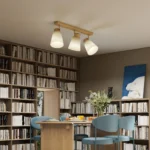 Lampadario da Soffitto con 3 Punti Luce Regolabili a 90° e Attacchi E27, Colore Legno - immagine 5