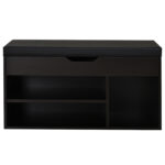 Scarpiera Salvaspazio da Ingresso Imbottita, Mobile da Ingresso con Scarpiera, con 3 Scomparti, Seduta in Pelle PU, per Soggiorno e Corridoio, 80x30x43 cm, Nero - immagine 4