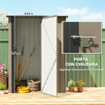 Capanno Porta Attrezzi in Metallo con Tetto Inclinato e Porta Bloccabile, 142x86x189 cm, Marrone - immagine 5