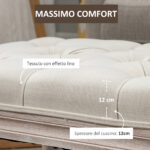 Panca Fondo Letto Imbottita con Rivestimento Effetto Lino e Gambe in Legno, 80x40x41cm, Beige - immagine 5