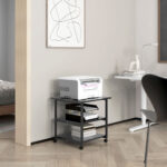 Carrello Porta Stampante a 3 Ripiani con 4 Ruote, Legno e Acciaio, 50x50x52,5cm, Nero - immagine 7