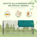 Gabbia per Conigli da Esterno e Interno a Casetta con Tettuccio, 220x85x103cm, Verde - immagine 6