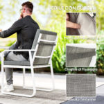 Set da Esterno 3 Pezzi con 2 Sedie con Braccioli e Cuscini e Tavolo con Piano in Vetro, Bianco - immagine 5