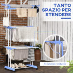 Stendibiancheria Pieghevole a 4 Livelli con Ali Girevoli e 4 Ruote, in Acciaio e PP, 73x64x177 cm, Bianco e Argento - immagine 4