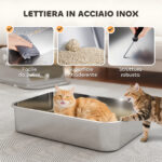 Lettiera per Gatti Chiusa XXL in Acciaio Inox, Coperchio Apribile a 90° e Doppie Porte, 70x50x46,5 cm, Grigio - immagine 4