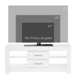 Mobile Porta TV da 55" con Luci LED a 12 Colori e Telecomando, Legno e Vetro 120x40x50cm, Bianco - immagine 6