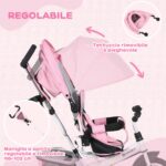 Triciclo per Bambini 1-5 Anni con Maniglione e Tettuccio Regolabile, 102x49x102 cm, Bianco e Rosa - immagine 5