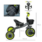 Triciclo per Bambini da 2-5 Anni con Seduta Regolabile e Campanello, 70,5x50x58cm, Nero - immagine 3