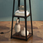 Lampada da Terra in Metallo e MDF a 3 Ripiani con Paralume in Tessuto, Ø42x166 cm, Nero e Beige - immagine 9