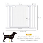 Cancellino per Cani Estensibile a Pressione con Chiusura Automatica per Spazi da 75-103cm, Bianco - immagine 3