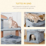 Tiragraffi per Gatti con Pali in Juta, Casetta e Cuscino, Rivestimento Peluche, Altezza 84cm, Grigio - immagine 5