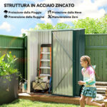 Casetta da Giardino in Acciaio Porta Attrezzi con Catenaccio, 161,5x94,5x196cm, Verde - immagine 4