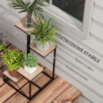 Scaffale per Piante a 4 Livelli in Acciaio e Legno, 40x40x75,5 cm, Marrone e Nero - immagine 5