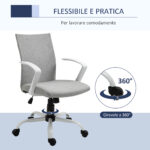 Sedia da Ufficio Ergonomica a Dondolo, Sedia da Studio Girevole, Poltrona Scrivania con Altezza Regolabile in Tessuto, 61x61x89-99 cm, Grigio Chiaro - immagine 6