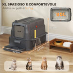 Lettiera per Gatti Chiusa da 80L con Vassoio Estraibile, in ABS e Acciaio Inox, 63x43x43 cm, Grigio Scuro - immagine 5