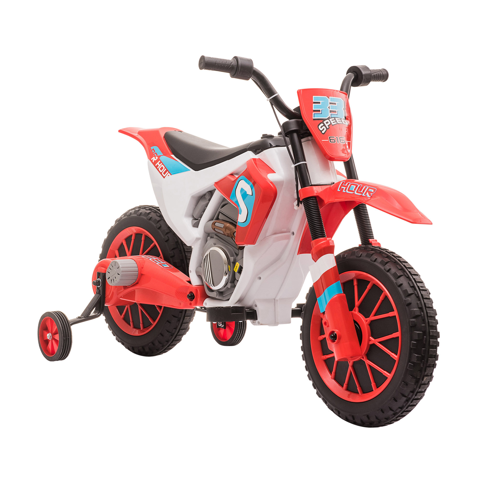BAo80b19808b709ab.jpg Moto da Cross Elettrica per Bambini da 3-5 Anni, Moto Elettrica per Bambini con Batteria 12V Ricaricabile e Rotelline Rimovibili, 106,5x51,5x68cm, Rosso - immagine 1