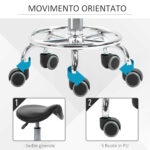 Sgabello Regolabile in Altezza con 5 Ruote e Seduta Ergonomica Imbottita in Gommapiuma, 36,2x37,5x51-66 cm, Nero - immagine 6