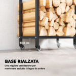 Portalegna da Esterno e Interno a Due Livelli con Ruote in Acciaio Rinforzato, 60x30x119 cm, Nero - immagine 7