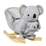 Cavallo a Dondolo Koala in Peluche Imbottita con Suoni, Cintura di sicurezza e Base in Legno, 60x33x50cm, Grigio