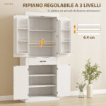 Dispensa Cucina in stile Country con 2 Armadietti, 6 Ripiani e Cassetto, in Legno, 76x39,5x183,5 cm, Bianco - immagine 6