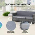 Divano da Esterno 3 Posti in Rattan PE e Metallo con Cuscini per Seduta e Schienale, 185x70x80 cm, Grigio - immagine 5