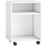 Mobile Porta Stampante con Ruote e 2 Ripiani Aperti in Legno, 40x35x55,5 cm, Bianco