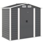 Casetta da Giardino in Metallo con Porte Scorrevoli e Lucchetto con Chiavi, 2,1x1,2x1,9m, Grigio Scuro