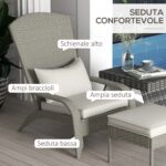 Sedia da Giardino con Poggiapiedi e Cuscini Imbottiti, in Rattan e Acciaio, 64x82x89 cm, Grigio e Crema - immagine 5