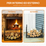 Portalegna da Interno ed Esterno in Metallo con Ripiano Curvo, Fino 60kg di Legna, Nero, 60,5x36x46,5cm - immagine 5