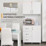 Credenza da Cucina e Soggiorno, Credenza Moderna in Legno Bianco, 2 Armadietti, Mensole Regolabili, 1 Ripiano Aperto e 3 Cassetti, 80x39,5x183,5cm - immagine 6