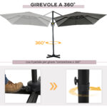 Ombrellone da Giardino con Angolazione Regolabile su 5 Livelli e Rotazione a 360°, 2,5x2,5 m, Grigio - immagine 4