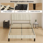 Struttura Letto 140x2 cm con Testiera Imbottita Regolabile in Altezza e Doghe, Velluto a Coste, Grigio - immagine 6