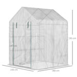 Serra da Giardino per Esterni in Acciaio e PE con 2 Scaffali e Porta Avvolgibile, 143x143x195 cm, Bianco - immagine 3