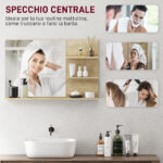 Specchio Bagno Moderno con 2 Ripiani Laterali e Ripiano Inferiore, in Legno e Vetro, 75x10x48 cm, Color Legno - immagine 5