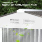 Casetta Porta Utensili in Acciaio, Capanno da Giardino con Porte Scorrevoli, 213x130x185 cm, Bianco - immagine 8