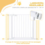 Cancelletto per Cani con Meccanismo Intelligente, Fissaggio a Pressione, Installazione senza Fori, Larghezza Regolabile 75-96cm, Bianco - immagine 7