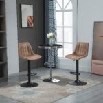 Set 2 Sgabelli Alti da Bar in Stile Industriale con Schienale, Poggiapiedi e Altezza Regolabile, Sedia in Microfibra, Marrone | Aosom Italy - immagine 2