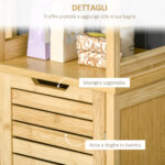 Mobile Bagno a 3 Ripiani e 1 Credenza, Design a Doghe, Bambù, 34x30x173cm - immagine 6