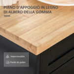 Carrello da Cucina Multiuso con Cassetto, Ruote, Portaspezie e Armadietto, Mobiletto Cucina con Ripiano Regolabile, Portasciugamani e Piano in Legno di Caucciù, 109x40x89 cm, Nero - immagine 7