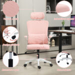 Sedia da Ufficio Regolabile e Reclinabile con Poggiatesta Rimovibile, in Tessuto a Rete, 60x59x114-122 cm, Rosa - immagine 8